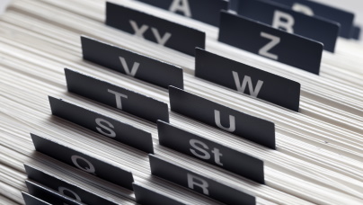 alphabetischer Index zur Sortierung Registerkarten