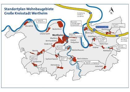 Standortplan der Wohnbaugebiete auf dem Gemarkungsgebiet der Großen Kreisstadt Wertheim