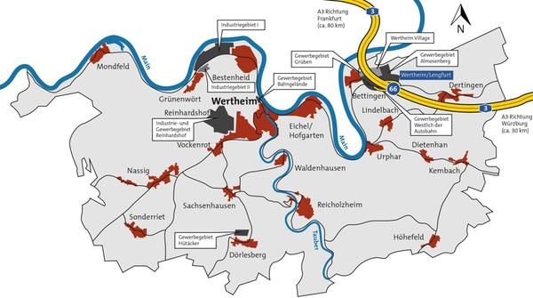 Standortplan der Wertheimer Gewerbegebiete