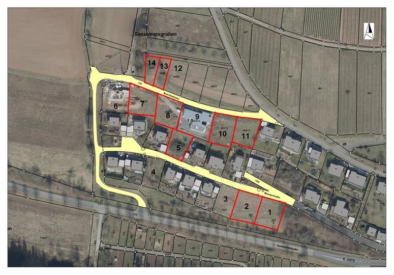 Lageplan der Bauplätze Baugebiet Kembach nummeriert