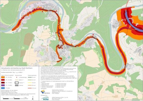 Die Abbildung zeigt eine Lärmkarte der Lärmkartierung im Rahmen der Lärmaktionsplanung