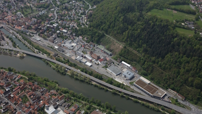 Luftbild des Bahngeländes in der Innenstadt